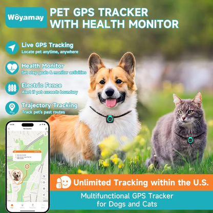 Waterproof GPS Tracker with Health Monitor, Compatible with Any Collar (Universal Android & iOS).