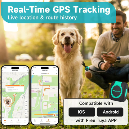 Waterproof GPS Tracker with Health Monitor, Compatible with Any Collar (Universal Android & iOS).