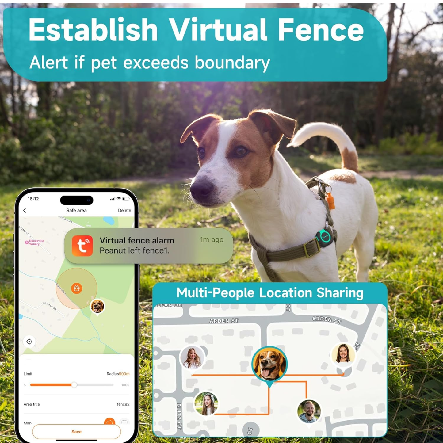 Waterproof GPS Tracker with Health Monitor, Compatible with Any Collar (Universal Android & iOS).