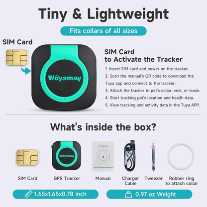 Waterproof GPS Tracker with Health Monitor, Compatible with Any Collar (Universal Android & iOS).