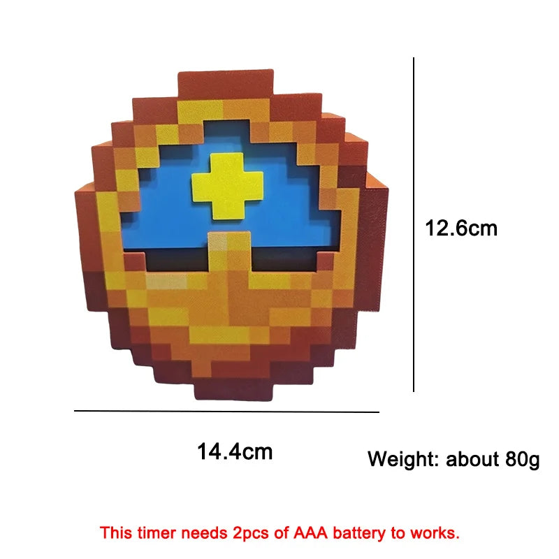 3D Pixel Art Minecraft Style Wall Clock - XL Time Block - Functional 12/24 Hour